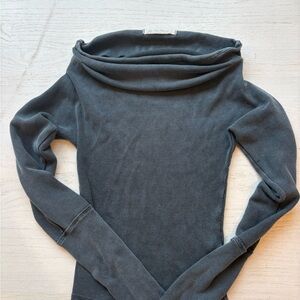 We The Free Off-Shoulder Ribbed Sweater - Charcoal Gray